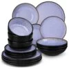 Series Amber 16-Piece Purple And Black Stoneware Dinnerware Set Service For 4 Bowls And Plates Dining Set Tableware