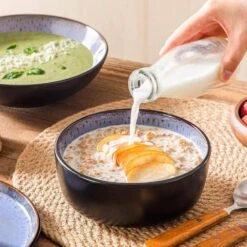 Series Amber 16-Piece Purple And Black Stoneware Dinnerware Set Service For 4 Bowls And Plates Dining Set Tableware -Vancasso Shop purple and black vancasso dinnerware sets vc amber v 16 fa 1000 1