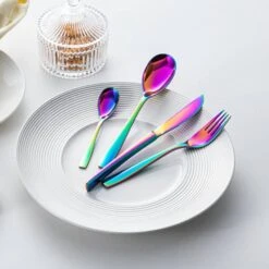 24-Piece Rainbow Colors Stainless Steel Flatware Set Silverware Set Serving Set Service For 6 -Vancasso Shop rainbow colors vancasso serving sets vs sw a24 c 1f 1000