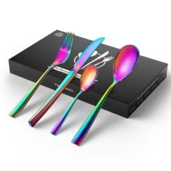 24-Piece Rainbow Colors Stainless Steel Flatware Set Silverware Set Serving Set Service For 6