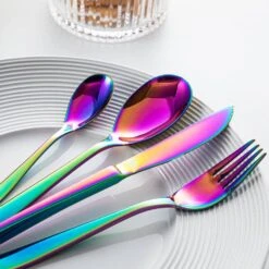 24-Piece Rainbow Colors Stainless Steel Flatware Set Silverware Set Serving Set Service For 6 -Vancasso Shop rainbow colors vancasso serving sets vs sw a24 c 66 1000