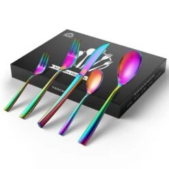 30-Piece Rainbow Colors Stainless Steel Flatware Set Serving Set Silverware Set Service For 6