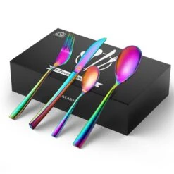 48-Piece Rainbow Colors Stainless Steel Flatware Set Silverware Set Serving Set Service For 12