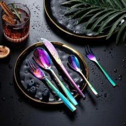 60-Piece Rainbow Colors Stainless Steel Flatware Set Serving Set Mirror Polished Silverware Set Service For 12 13 60-Piece Rainbow Colors Stainless Steel Flatware Set Serving Set Mirror Polished Silverware Set Service For 12 -Vancasso Shop rainbow colors vancasso serving sets vs sw a60 c 1f 1000