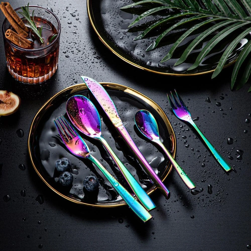 60-Piece Rainbow Colors Stainless Steel Flatware Set Serving Set Mirror Polished Silverware Set Service For 12 6 60-Piece Rainbow Colors Stainless Steel Flatware Set Serving Set Mirror Polished Silverware Set Service For 12 - Image 4