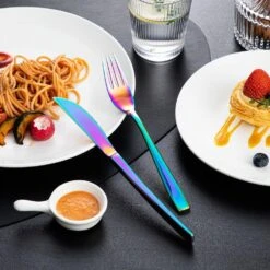 60-Piece Rainbow Colors Stainless Steel Flatware Set Serving Set Mirror Polished Silverware Set Service For 12 17 60-Piece Rainbow Colors Stainless Steel Flatware Set Serving Set Mirror Polished Silverware Set Service For 12 -Vancasso Shop rainbow colors vancasso serving sets vs sw a60 c 31 1000
