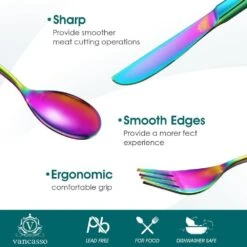60-Piece Rainbow Colors Stainless Steel Flatware Set Serving Set Mirror Polished Silverware Set Service For 12 12 60-Piece Rainbow Colors Stainless Steel Flatware Set Serving Set Mirror Polished Silverware Set Service For 12 -Vancasso Shop rainbow colors vancasso serving sets vs sw a60 c 4f 1000