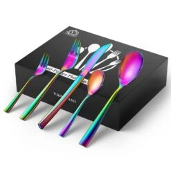 60-Piece Rainbow Colors Stainless Steel Flatware Set Serving Set Mirror Polished Silverware Set Service For 12