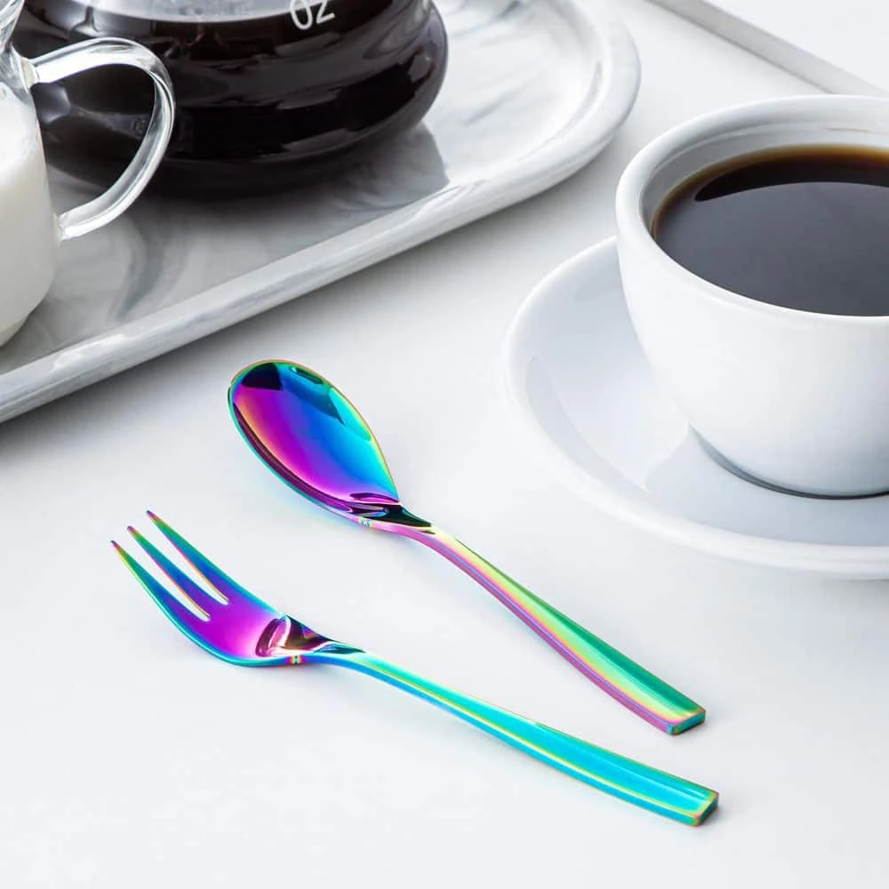 60-Piece Rainbow Colors Stainless Steel Flatware Set Serving Set Mirror Polished Silverware Set Service For 12 8 60-Piece Rainbow Colors Stainless Steel Flatware Set Serving Set Mirror Polished Silverware Set Service For 12 - Image 6