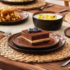 Series Amber 16-Piece Red And Black Stoneware Dinnerware Set Service For 4 Bowls And Plates Dining Set Tableware -Vancasso Shop red and black vancasso dinnerware sets vc amber r 16 40 1000