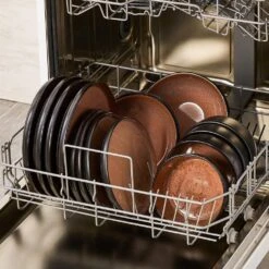 Series Amber 16-Piece Red And Black Stoneware Dinnerware Set Service For 4 Bowls And Plates Dining Set Tableware -Vancasso Shop red and black vancasso dinnerware sets vc amber r 16 44 1000