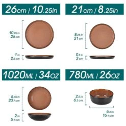 Series Amber 16-Piece Red And Black Stoneware Dinnerware Set Service For 4 Bowls And Plates Dining Set Tableware -Vancasso Shop red and black vancasso dinnerware sets vc amber r 16 c3 1000