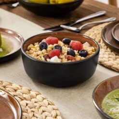 Series Amber 16-Piece Red And Black Stoneware Dinnerware Set Service For 4 Bowls And Plates Dining Set Tableware -Vancasso Shop red and black vancasso dinnerware sets vc amber r 16 d4 1000