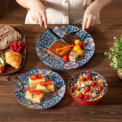 12-Piece Red Porcelain Dinnerware Set Service For 4 Dining Set With Dinner Plates Dessert Plates And Bowls -Vancasso Shop red and blue vancasso dinnerware sets vc simi d12 04 31 1000