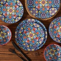 12-Piece Red Porcelain Dinnerware Set Service For 4 Dining Set With Dinner Plates Dessert Plates And Bowls -Vancasso Shop red and blue vancasso dinnerware sets vc simi d12 04 40 1000