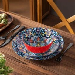 12-Piece Red Porcelain Dinnerware Set Service For 4 Dining Set With Dinner Plates Dessert Plates And Bowls -Vancasso Shop red and blue vancasso dinnerware sets vc simi d12 04 66 1000