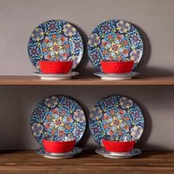 12-Piece Red Porcelain Dinnerware Set Service For 4 Dining Set With Dinner Plates Dessert Plates And Bowls -Vancasso Shop red and blue vancasso dinnerware sets vc simi d12 04 76 1000