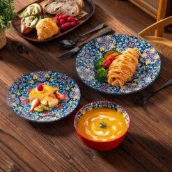 12-Piece Red Porcelain Dinnerware Set Service For 4 Dining Set With Dinner Plates Dessert Plates And Bowls -Vancasso Shop red and blue vancasso dinnerware sets vc simi d12 04 fa 1000
