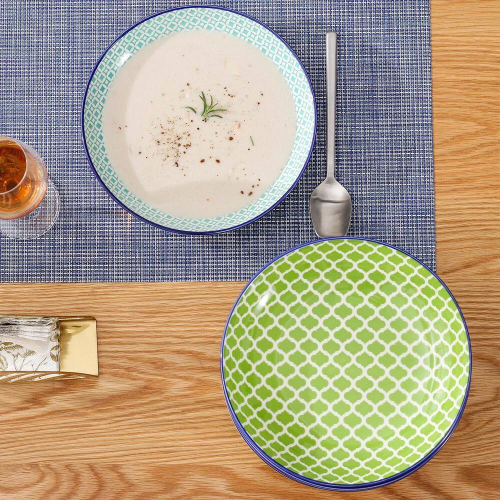 30 Fl. Oz. Red Blue Green Turquoise Porcelain Soup Plate Pasta Bowl Soup Bowl Salad Bowl Set Of 4 8 30 Fl. Oz. Red Blue Green Turquoise Porcelain Soup Plate Pasta Bowl Soup Bowl Salad Bowl Set Of 4 - Image 6