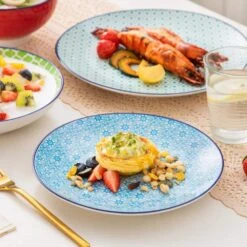 16-Piece Red Blue Green Turquoise Porcelain Dinnerware Set Service For 4 Bowls And Plates Dining Set -Vancasso Shop red blue green turquoise vancasso dinnerware sets vc macaron 16t 1d 1000