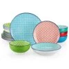 16-Piece Red Blue Green Turquoise Porcelain Dinnerware Set Service For 4 Bowls And Plates Dining Set 1 16-Piece Red Blue Green Turquoise Porcelain Dinnerware Set Service For 4 Bowls And Plates Dining Set -Vancasso Shop red blue green turquoise vancasso dinnerware sets vc macaron 16t 64 1000