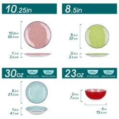 16-Piece Red Blue Green Turquoise Porcelain Dinnerware Set Service For 4 Bowls And Plates Dining Set -Vancasso Shop red blue green turquoise vancasso dinnerware sets vc macaron 16t c3 1000