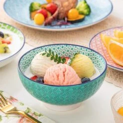 16-Piece Red Blue Green Turquoise Porcelain Dinnerware Set Service For 4 Bowls And Plates Dining Set -Vancasso Shop red blue green turquoise vancasso dinnerware sets vc macaron 16t d4 1000