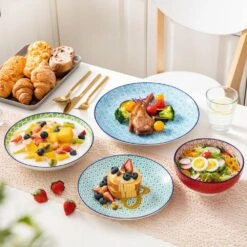 16-Piece Red Blue Green Turquoise Porcelain Dinnerware Set Service For 4 Bowls And Plates Dining Set -Vancasso Shop red blue green turquoise vancasso dinnerware sets vc macaron 16t fa 1000