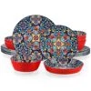 16-Piece Red Porcelain Dinnerware Set Service For 4 Bohemian Style Bowls And Plates Set Dining Set Tableware Set -Vancasso Shop red vancasso dinnerware sets vc simi sl04 64 1000
