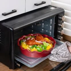 1-Piece Red Porcelain 2.3 Qt. Pie Dish No-Stick Quiche Pan Baking Flan Tart Tins Oven Dish For Baking Fluted Flan Dish -Vancasso Shop red vancasso pie plates vc blossom a03 4f 1000