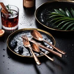 24-Piece Rose Gold Stainless Steel Flatware Set Silverware Set Serving Set Service For 6 -Vancasso Shop rose gold vancasso serving sets vs sw a24 r 44 1000