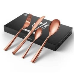24-Piece Rose Gold Stainless Steel Flatware Set Silverware Set Serving Set Service For 6