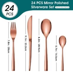 24-Piece Rose Gold Stainless Steel Flatware Set Silverware Set Serving Set Service For 6 -Vancasso Shop rose gold vancasso serving sets vs sw a24 r c3 1000