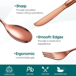 30-Piece Rose Gold Stainless Steel Flatware Set Serving Set Silverware Set Service For 6 -Vancasso Shop rose gold vancasso serving sets vs sw a30 r 4f 1000