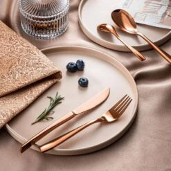 48-Piece Rose Gold Stainless Steel Flatware Set Silverware Set Serving Set Service For 12 -Vancasso Shop rose gold vancasso serving sets vs sw a48 r 31 1000