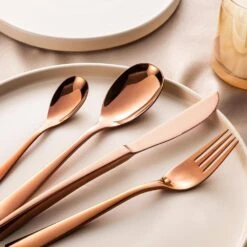 48-Piece Rose Gold Stainless Steel Flatware Set Silverware Set Serving Set Service For 12 -Vancasso Shop rose gold vancasso serving sets vs sw a48 r 76 1000
