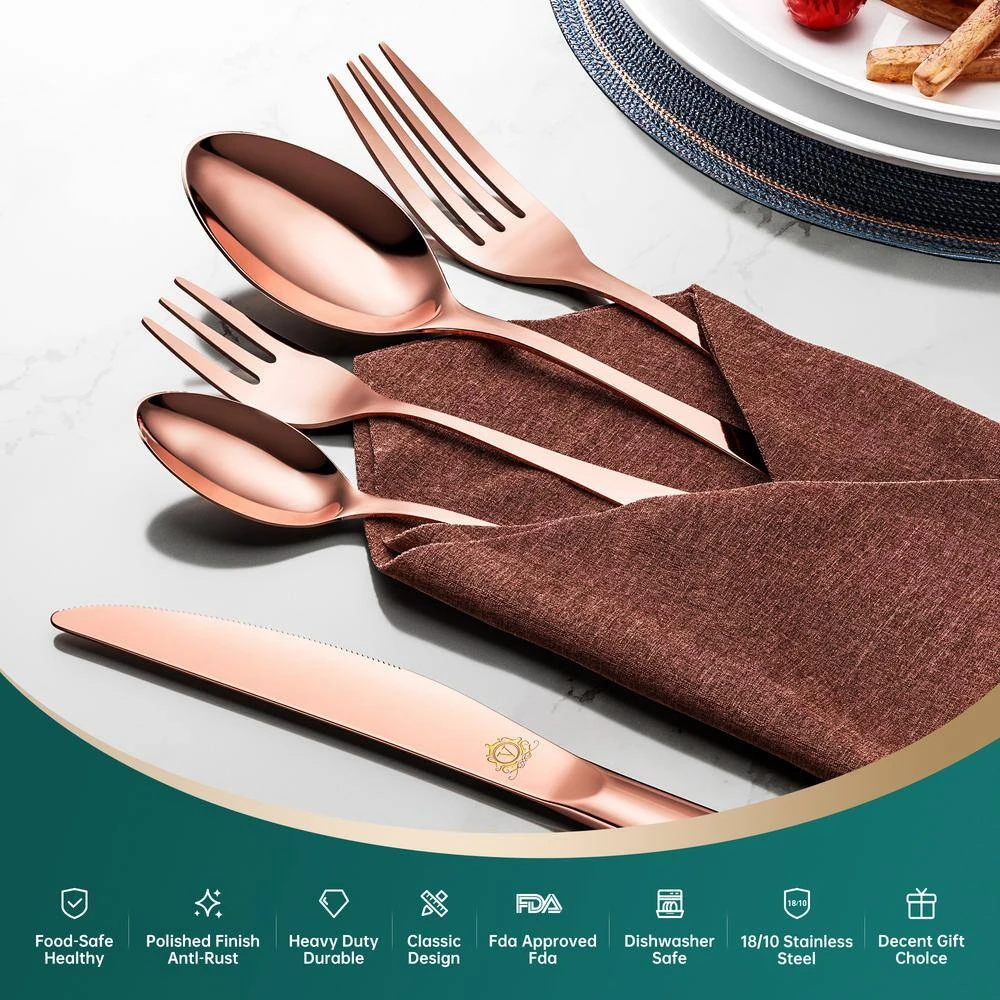 60-Piece Rose Gold Stainless Steel Flatware Set (Service For 12) 5 60-Piece Rose Gold Stainless Steel Flatware Set (Service For 12) - Image 3
