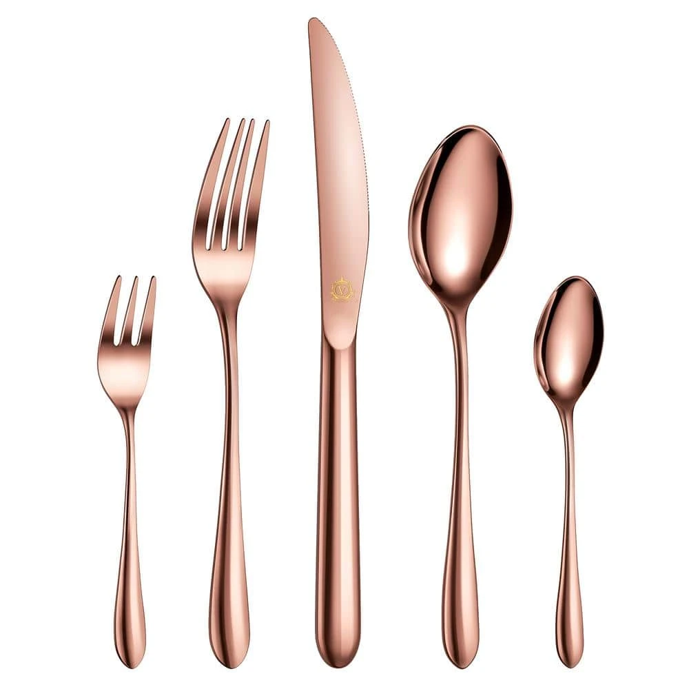 60-Piece Rose Gold Stainless Steel Flatware Set (Service For 12) 3 60-Piece Rose Gold Stainless Steel Flatware Set (Service For 12)