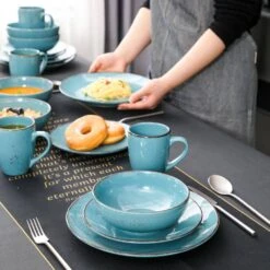 Navia 16-Piece Vintage Oceano Sea Blue Stoneware Dinnerware Set (Service For 4) 16 Navia 16-Piece Vintage Oceano Sea Blue Stoneware Dinnerware Set (Service For 4) -Vancasso Shop sea blue vancasso dinnerware sets vc navia 6 sl 76 1000
