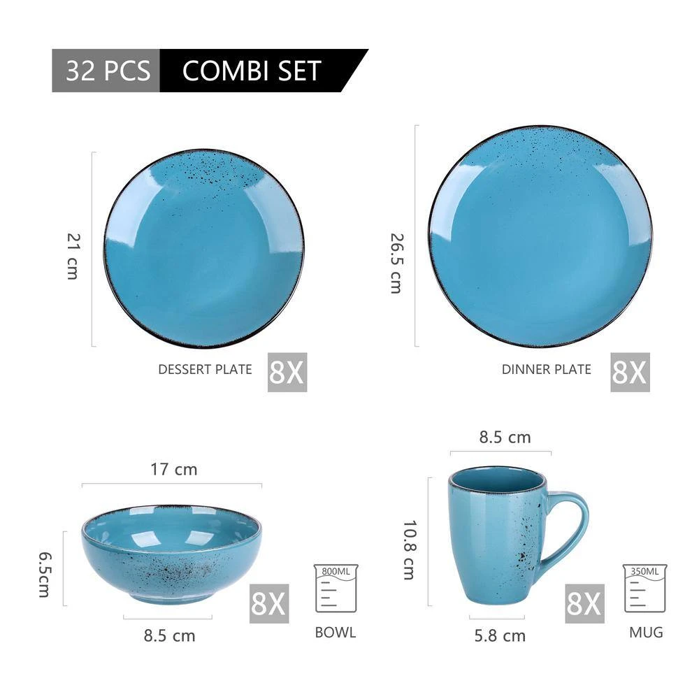 Navia Oceano Sea Blue 32-Piece Ceramic Dinnerware Set With Dinner Plate, Dessert Plate, Cereal Bowl, Mug (Service For 8) 4 Navia Oceano Sea Blue 32-Piece Ceramic Dinnerware Set With Dinner Plate, Dessert Plate, Cereal Bowl, Mug (Service For 8) - Image 2