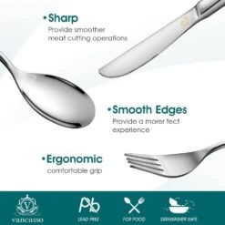24-Piece Silver Stainless Steel Flatware Set Silverware Set Serving Set Service For 6 14 24-Piece Silver Stainless Steel Flatware Set Silverware Set Serving Set Service For 6 -Vancasso Shop silver vancasso serving sets vs sw a24 s 4f 1000