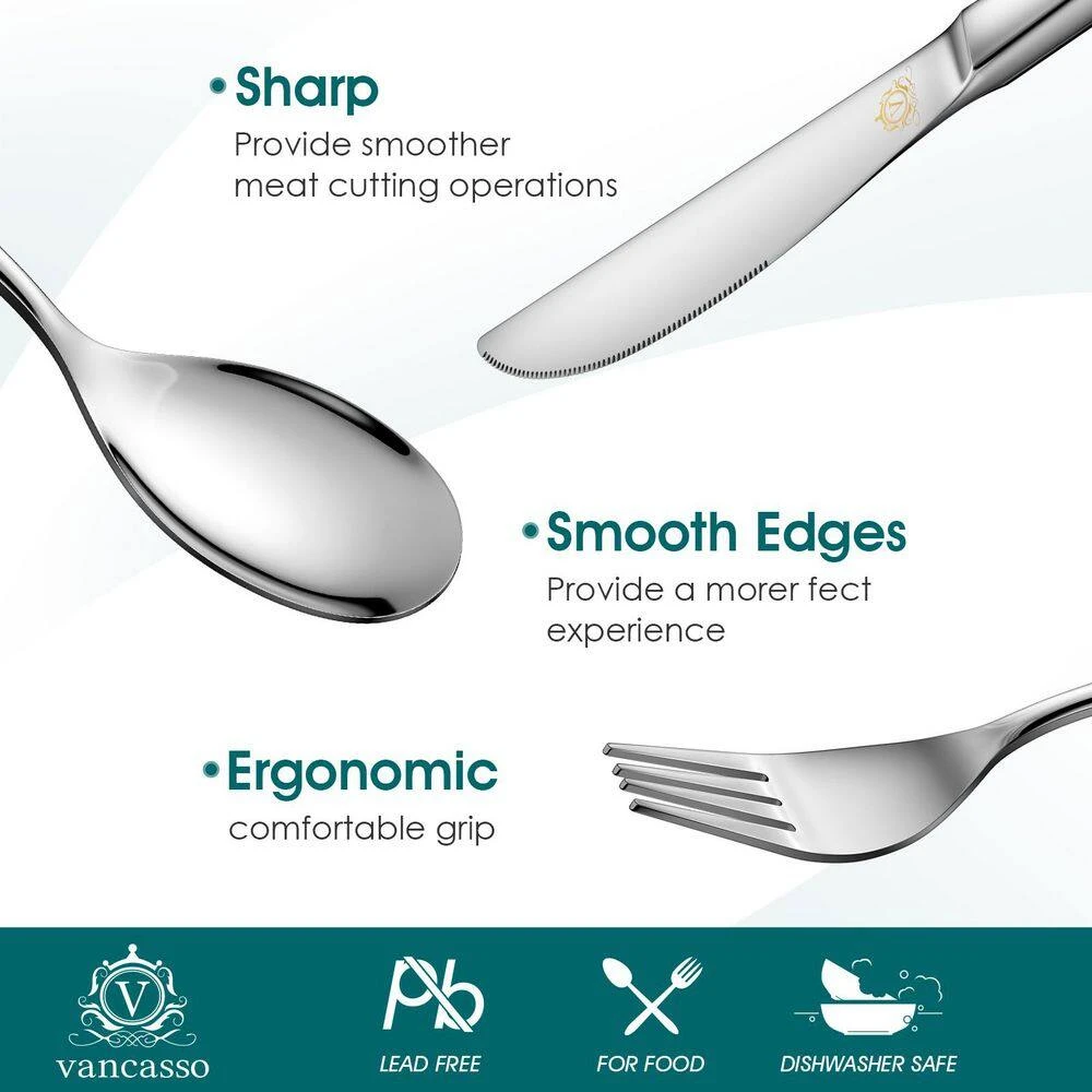 24-Piece Silver Stainless Steel Flatware Set Silverware Set Serving Set Service For 6 6 24-Piece Silver Stainless Steel Flatware Set Silverware Set Serving Set Service For 6 - Image 4