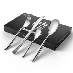 24-Piece Silver Stainless Steel Flatware Set Silverware Set Serving Set Service For 6