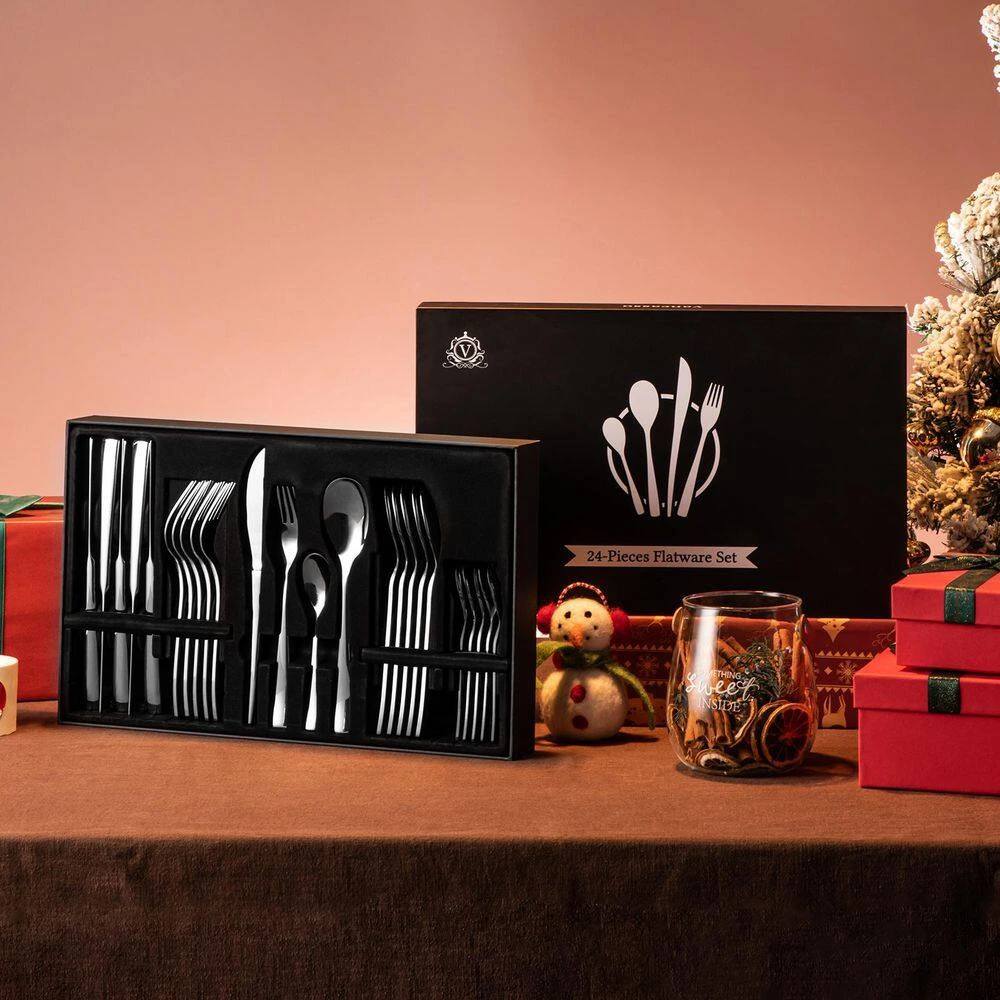 24-Piece Silver Stainless Steel Flatware Set Silverware Set Serving Set Service For 6 4 24-Piece Silver Stainless Steel Flatware Set Silverware Set Serving Set Service For 6 - Image 2