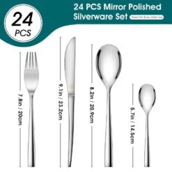 24-Piece Silver Stainless Steel Flatware Set Silverware Set Serving Set Service For 6 13 24-Piece Silver Stainless Steel Flatware Set Silverware Set Serving Set Service For 6 -Vancasso Shop silver vancasso serving sets vs sw a24 s c3 1000