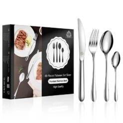 48-Piece Silver Stainless Steel Flatware Set (Service For 12) -Vancasso Shop silver vancasso serving sets vs sw g48 s 44 1000