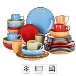 Navia Tropical Multi-colors 32-Piece Stoneware Dinnerware Sets With Dinner, Dessert Plate, Bowl, Mug (Service For 8) 12 Navia Tropical Multi-colors 32-Piece Stoneware Dinnerware Sets With Dinner, Dessert Plate, Bowl, Mug (Service For 8) -Vancasso Shop tropical vancasso dinnerware sets vc navia 16 sl 2 4f 1000