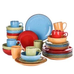 Navia Tropical Multi-colors 32-Piece Stoneware Dinnerware Sets With Dinner, Dessert Plate, Bowl, Mug (Service For 8)