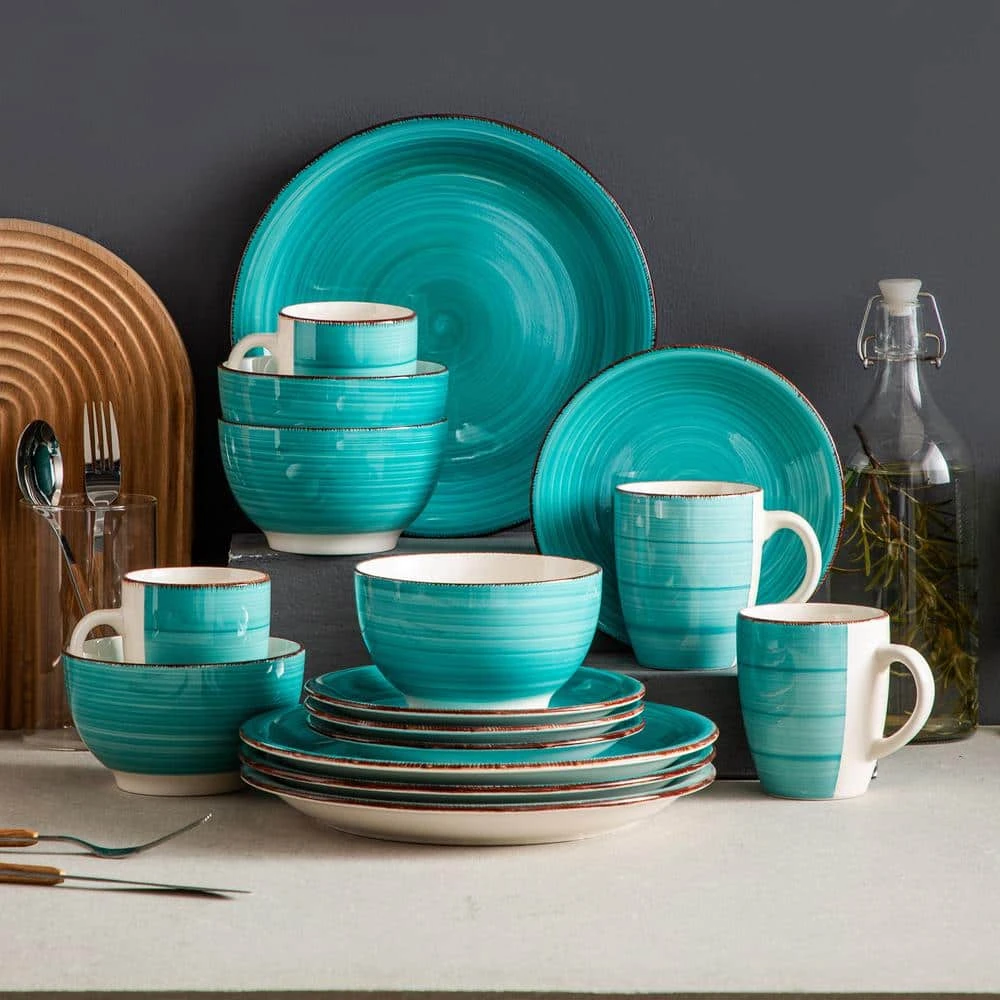 Bella 16-Pieces Dinnerware Set Porcelain Dinner Set Crockery In Vintage Look Turquoise (Service For 4) 6 Bella 16-Pieces Dinnerware Set Porcelain Dinner Set Crockery In Vintage Look Turquoise (Service For 4) - Image 4