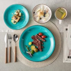 Bella 16-Pieces Dinnerware Set Porcelain Dinner Set Crockery In Vintage Look Turquoise (Service For 4) 15 Bella 16-Pieces Dinnerware Set Porcelain Dinner Set Crockery In Vintage Look Turquoise (Service For 4) -Vancasso Shop turquoise vancasso dinnerware sets vc bella t sl 44 1000